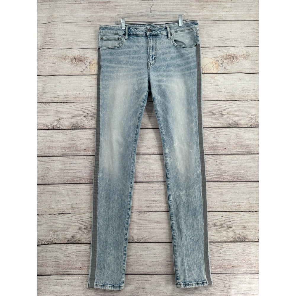 American Eagle Jeans Mens 36x32 Light Wash Young Money Side Stripe Slim Denim